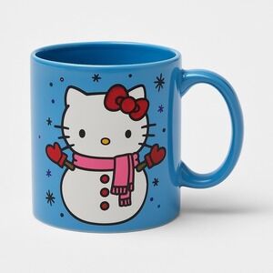 Hello Kitty Snowman Blue Mug 20oz Sanrio Silver Buffalo Christmas‎ Cup 2024